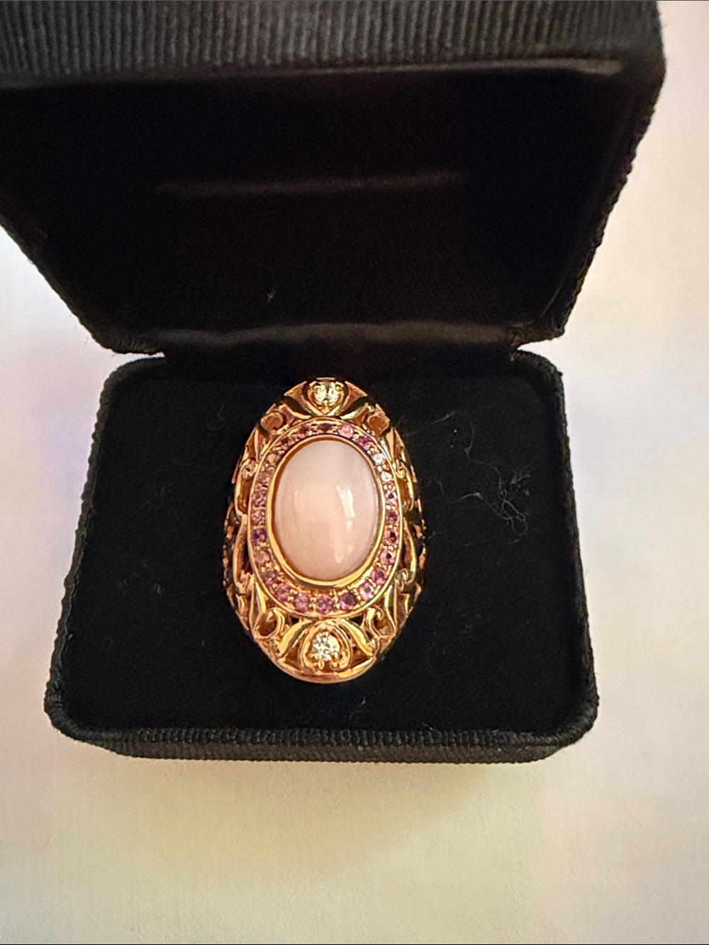 Gold-Tone Pink Cabochon Statement Ring